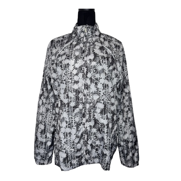 Lands' End Floral Full Zipper Windbreaker Grey - Picture 1 of 12